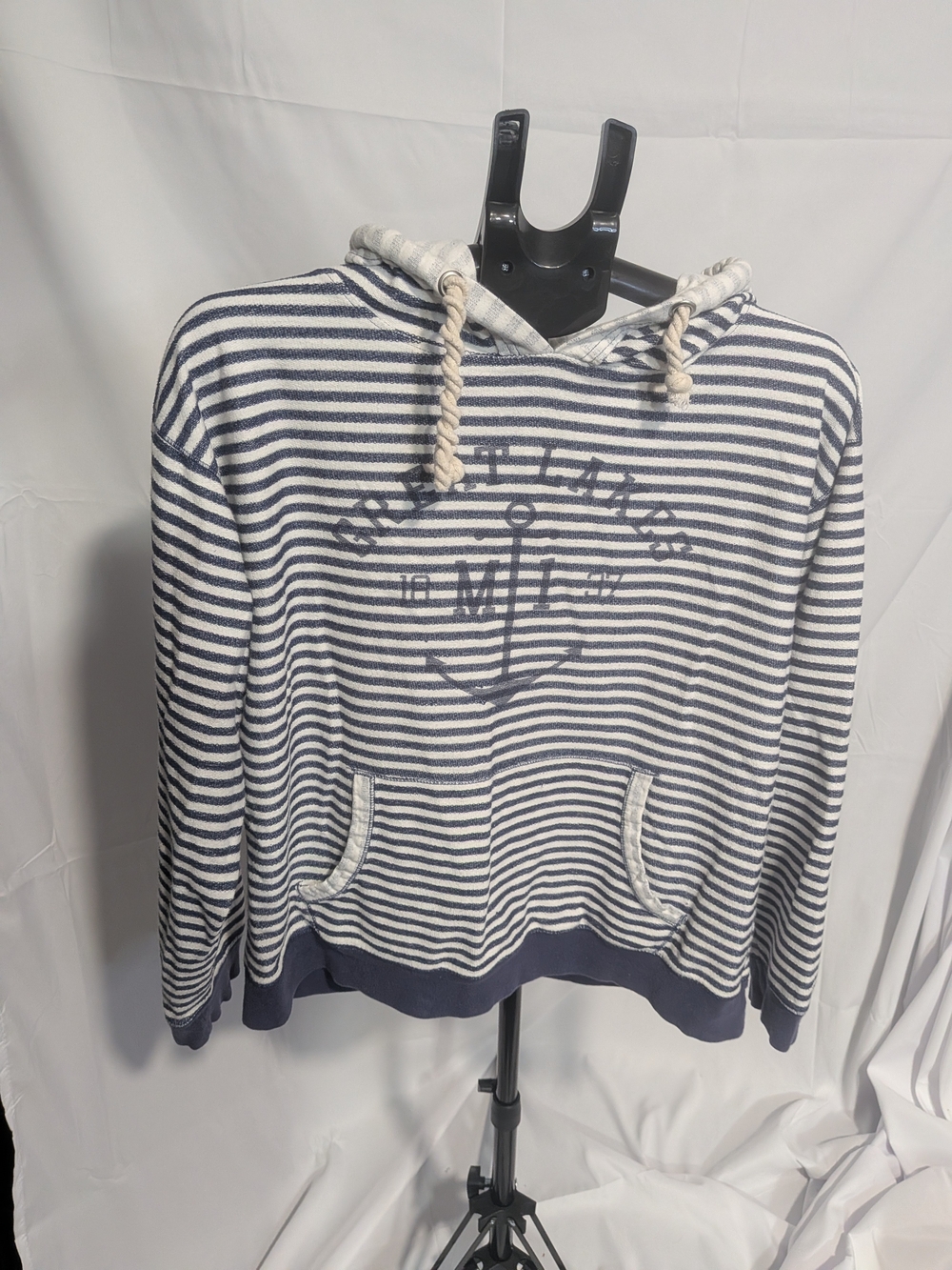 Striped Navy and White Nautical Hoodie with Rope Drawcords